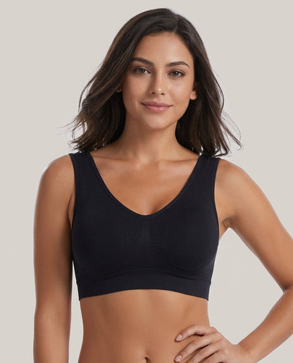 Mae U Back Wirefree Comfort Bra Black Model Front