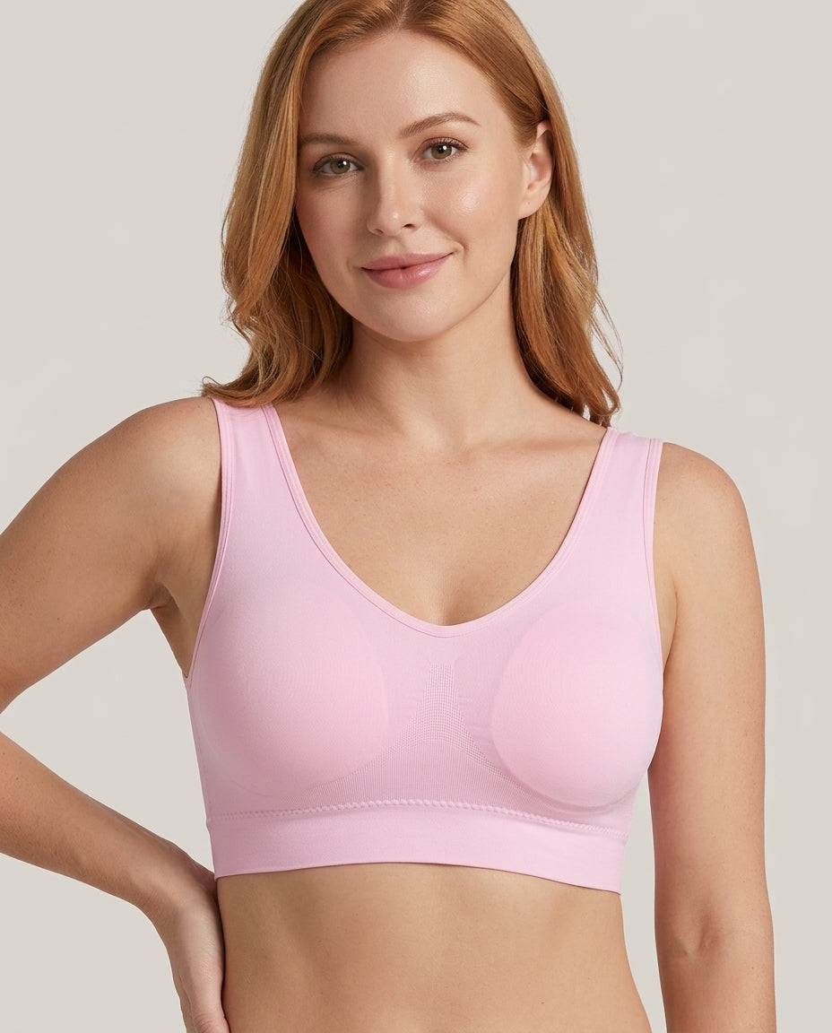 Mae U Back Wirefree Comfort Bra Pink Model Front