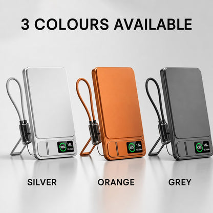 MagFlow power bank available in silver, orange and grey