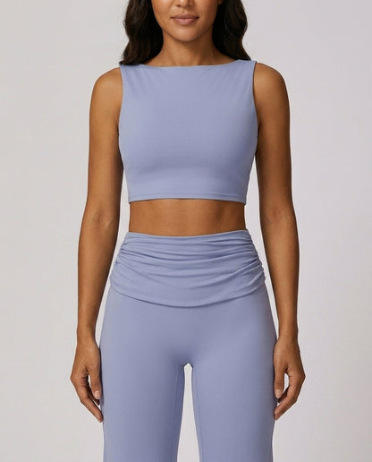 Mara High Neck Yoga Flare Set Periwinkle Blue Front Close Product Detail