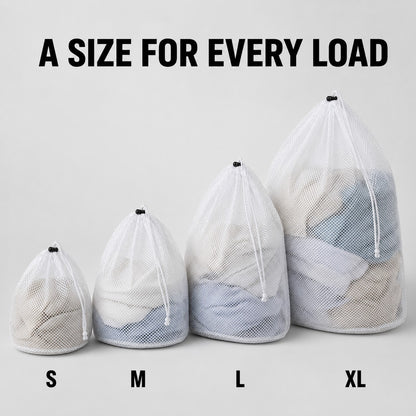 MeshGuard laundry bag size guide in S, M, L and XL
