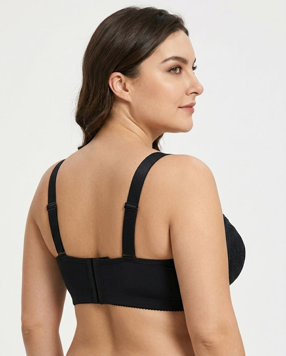 Nadia Wireless Full Coverage Bra Black Side Back Wide Strap Hook Detail