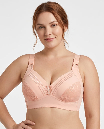 Nadia Wireless Full Coverage Bra Peach Pink Hero Front Model