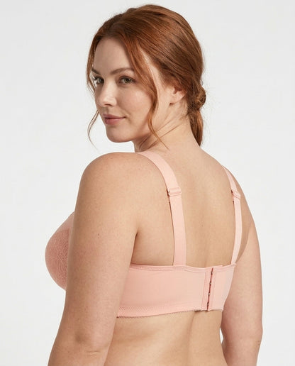 Nadia Wireless Full Coverage Bra Peach Pink Side Back Wide Strap Hook Detail