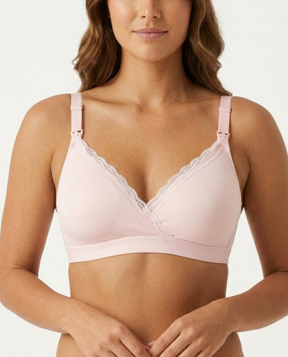 Natalie Drop Cup Lace Wirefree Nursing Bra Blush Pink Front Close Product Detail