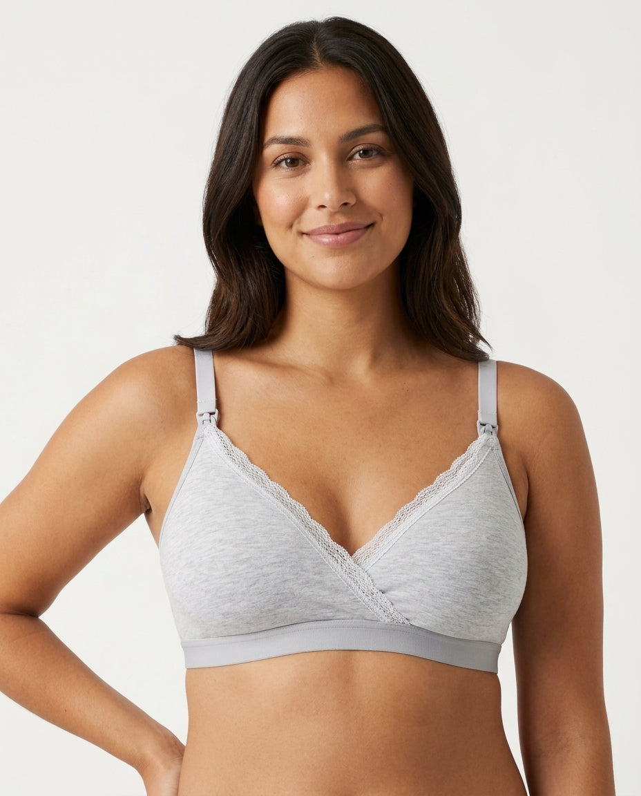 Natalie Drop Cup Lace Wirefree Nursing Bra Light Gray Hero Front Model