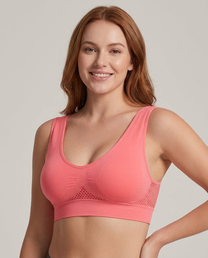 Naya Side Mesh Wirefree Bra Coral Pink Model Front