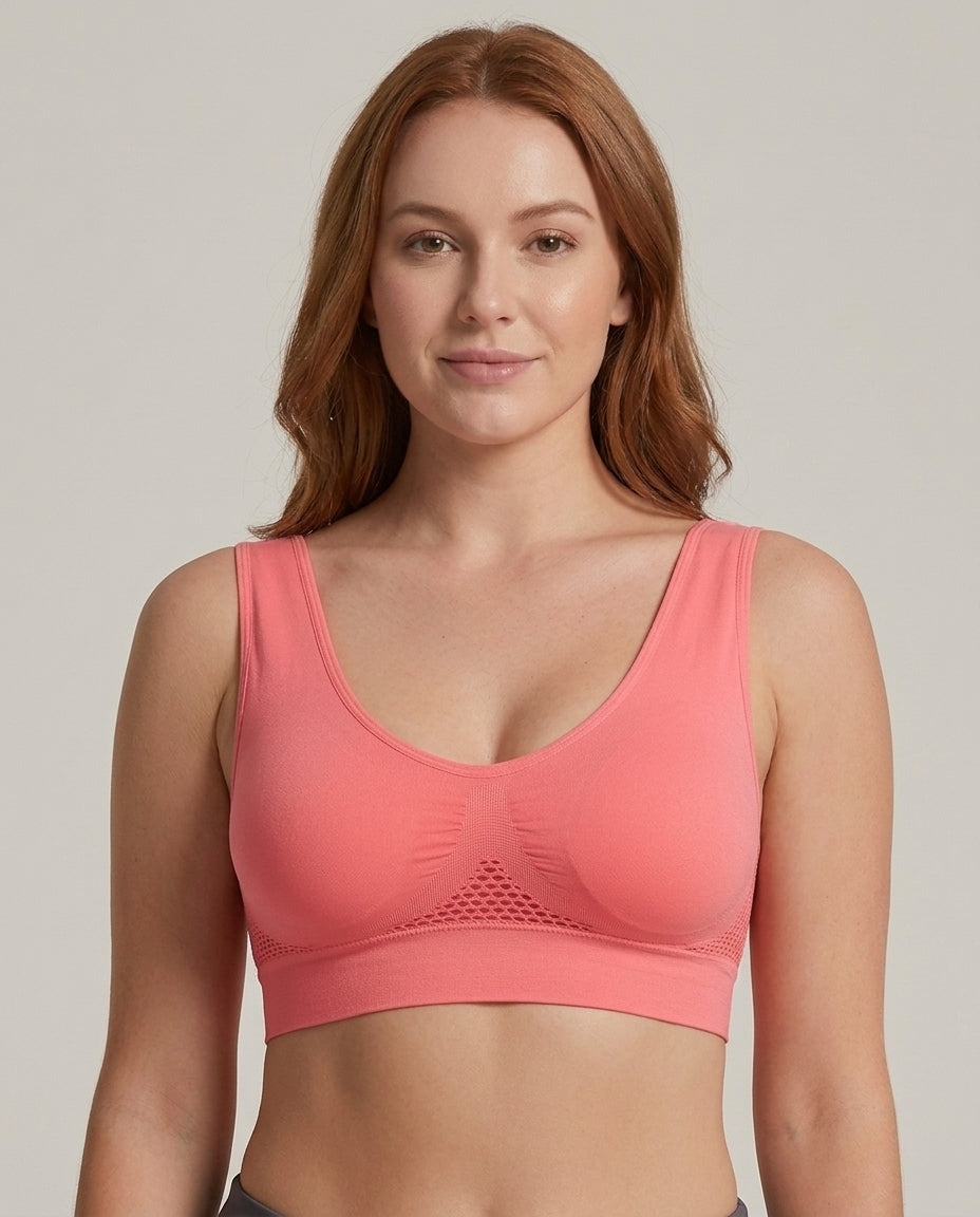 Naya Side Mesh Wirefree Bra Coral Pink Support Detail