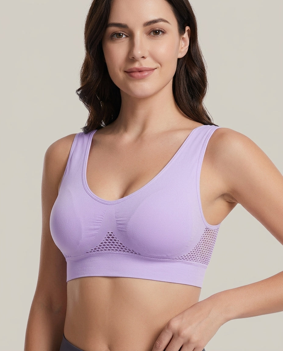 Naya Side Mesh Wirefree Bra Lavender Model Front