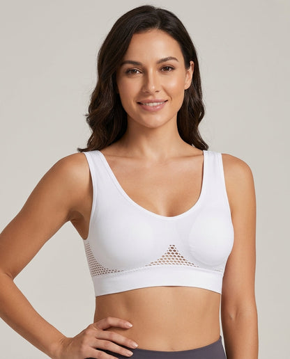 Naya Side Mesh Wirefree Bra White Model Front
