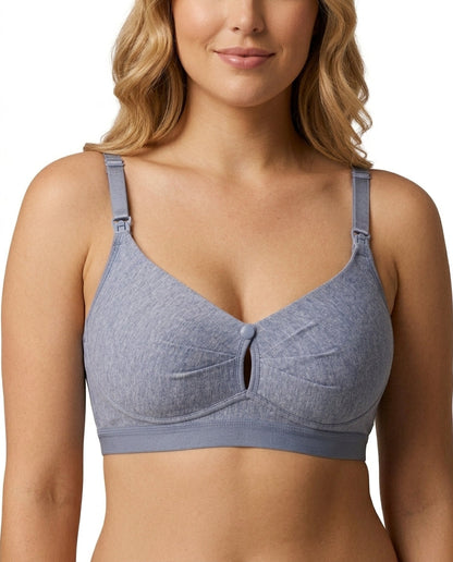 Nella Wirefree Clip Down Nursing Bra Heather Slate Front Close Product Detail