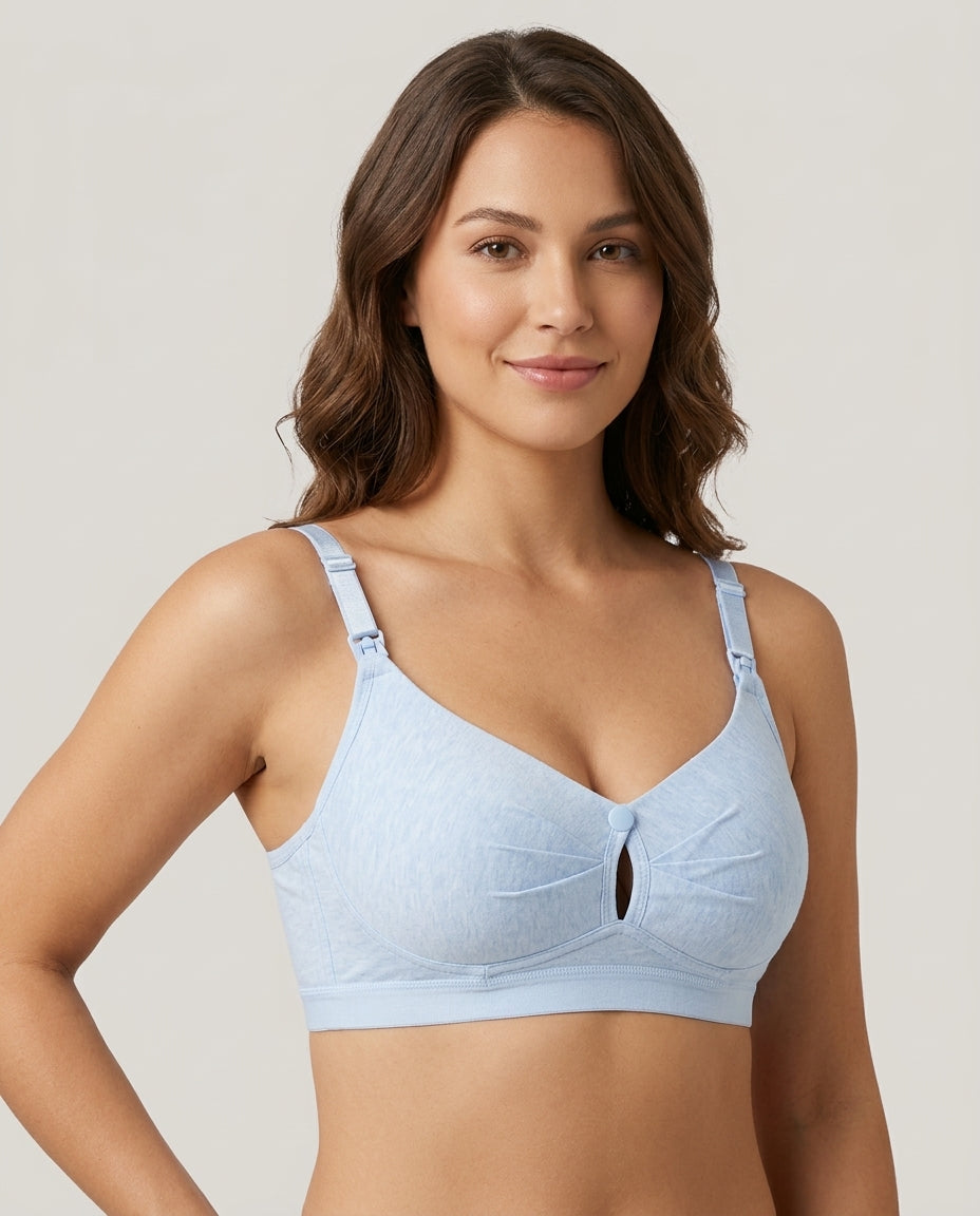 Nella Wirefree Clip Down Nursing Bra Light Blue Hero Front Model