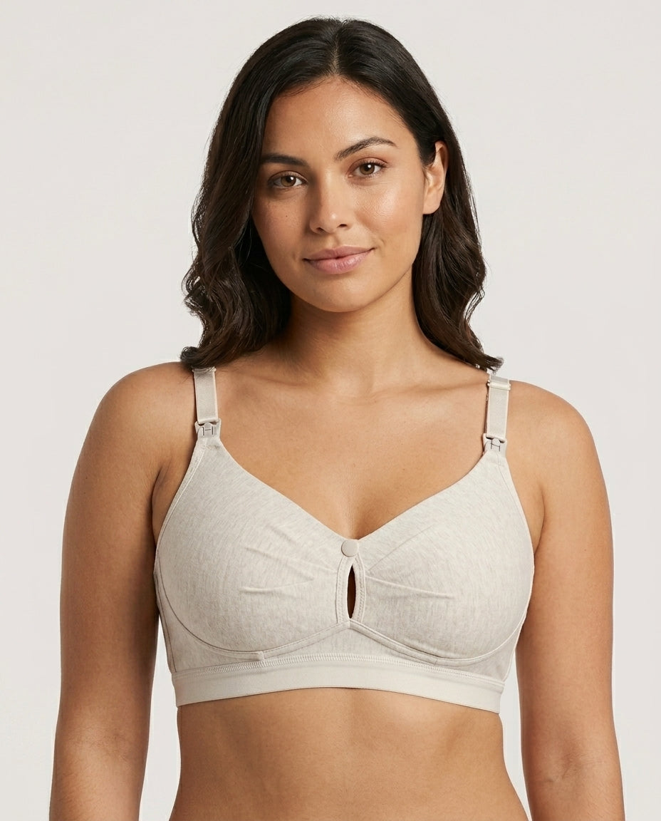Nella Wirefree Clip Down Nursing Bra Oatmeal Beige Front Close Product Detail