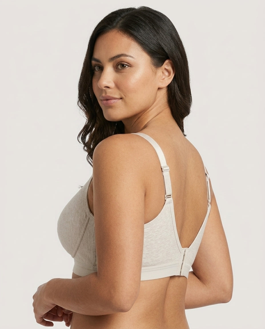 Nella Wirefree Clip Down Nursing Bra Oatmeal Beige Side Back V Strap Detail