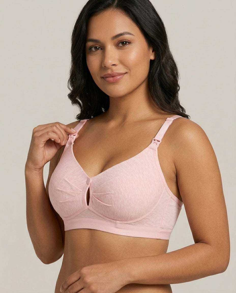 Nella Wirefree Clip Down Nursing Bra Soft Pink Front Nursing Clasp Detail