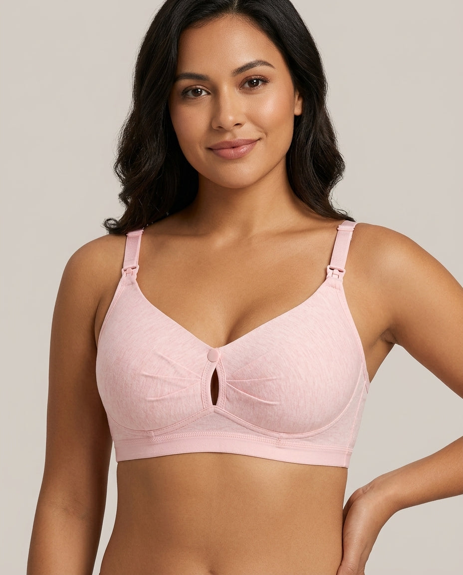 Nella Wirefree Clip Down Nursing Bra Soft Pink Hero Front Model