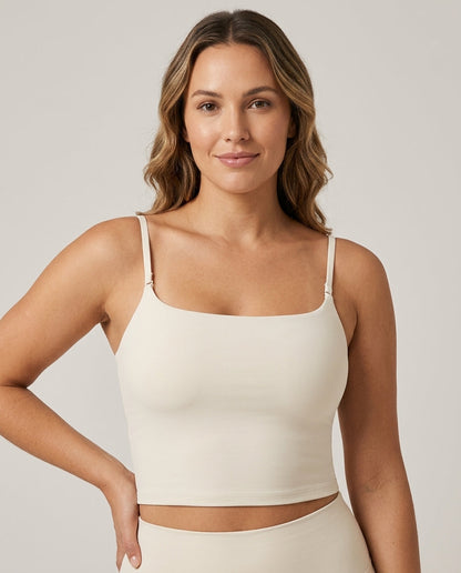 Noa Square Neck Cami Bra Ivory Cream Hero Front New Zealand model