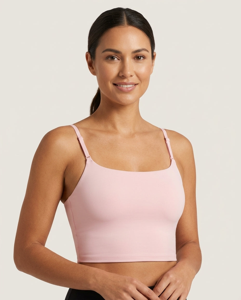 Noa Square Neck Cami Bra Soft Pink Hero Front New Zealand model