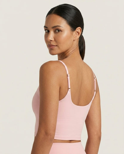 Noa Square Neck Cami Bra Soft Pink Side Back Low Square Cami Back Detail