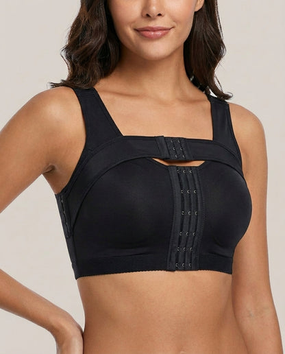 Nora Front Closure Support Bra Black Front Close Detail