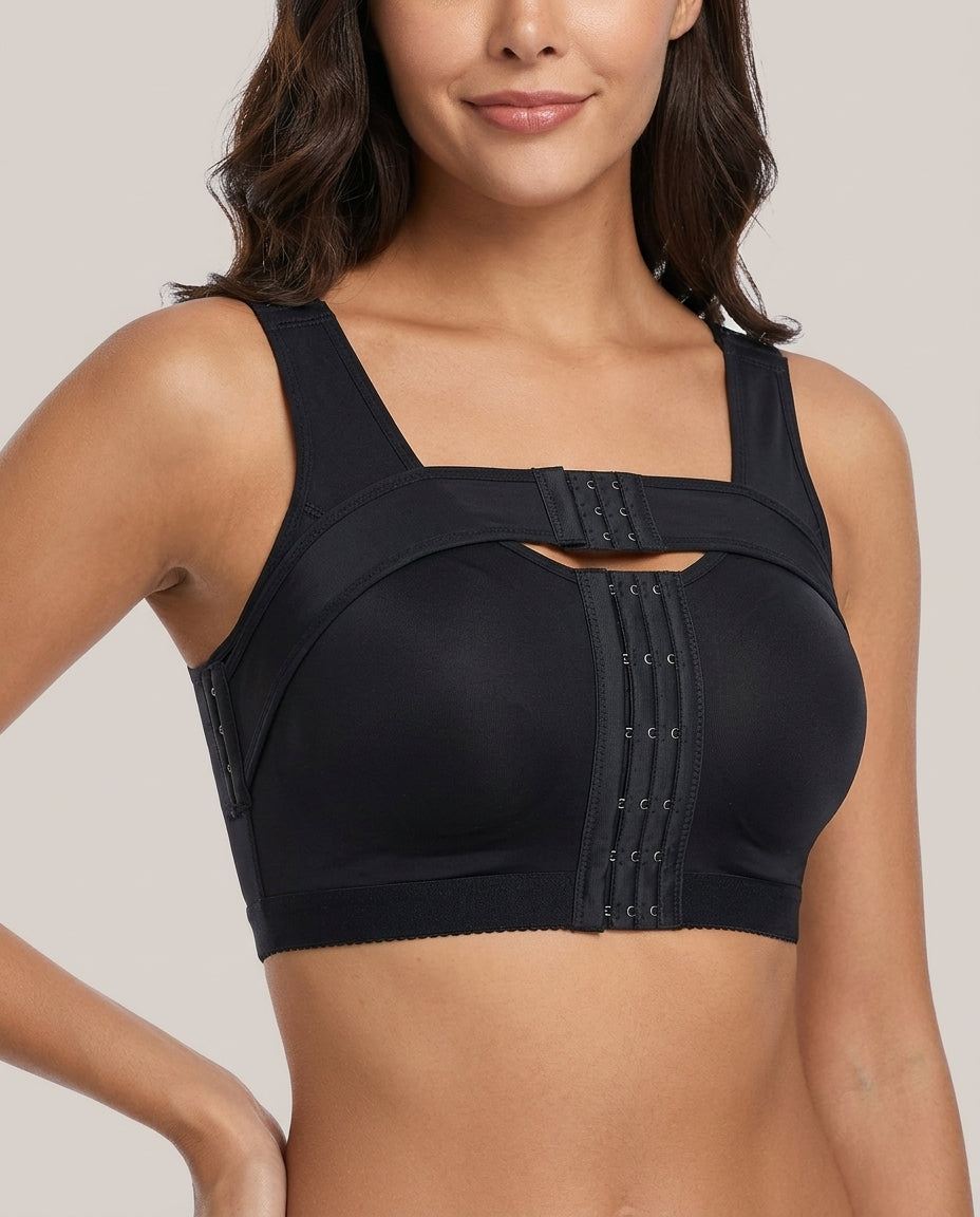 Nora Front Closure Support Bra Black Model Front