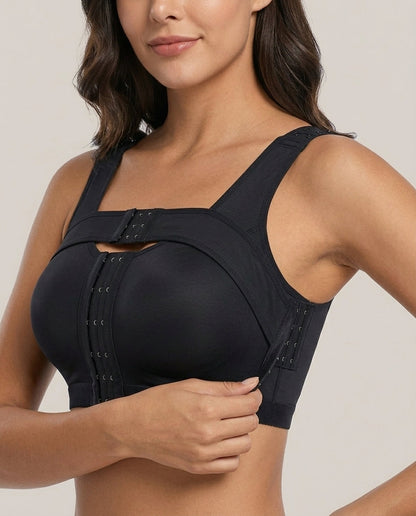 Nora Front Closure Support Bra Black Side Front Closure Detail