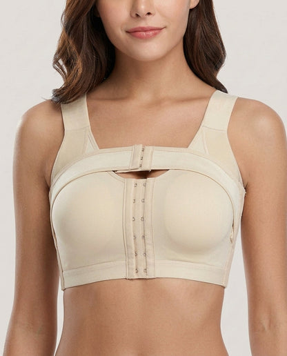 Nora Front Closure Support Bra Nude Front Close Detail