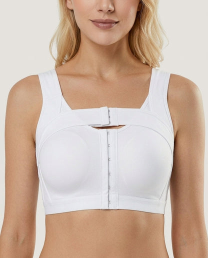 Nora Front Closure Support Bra White Front Close Detail