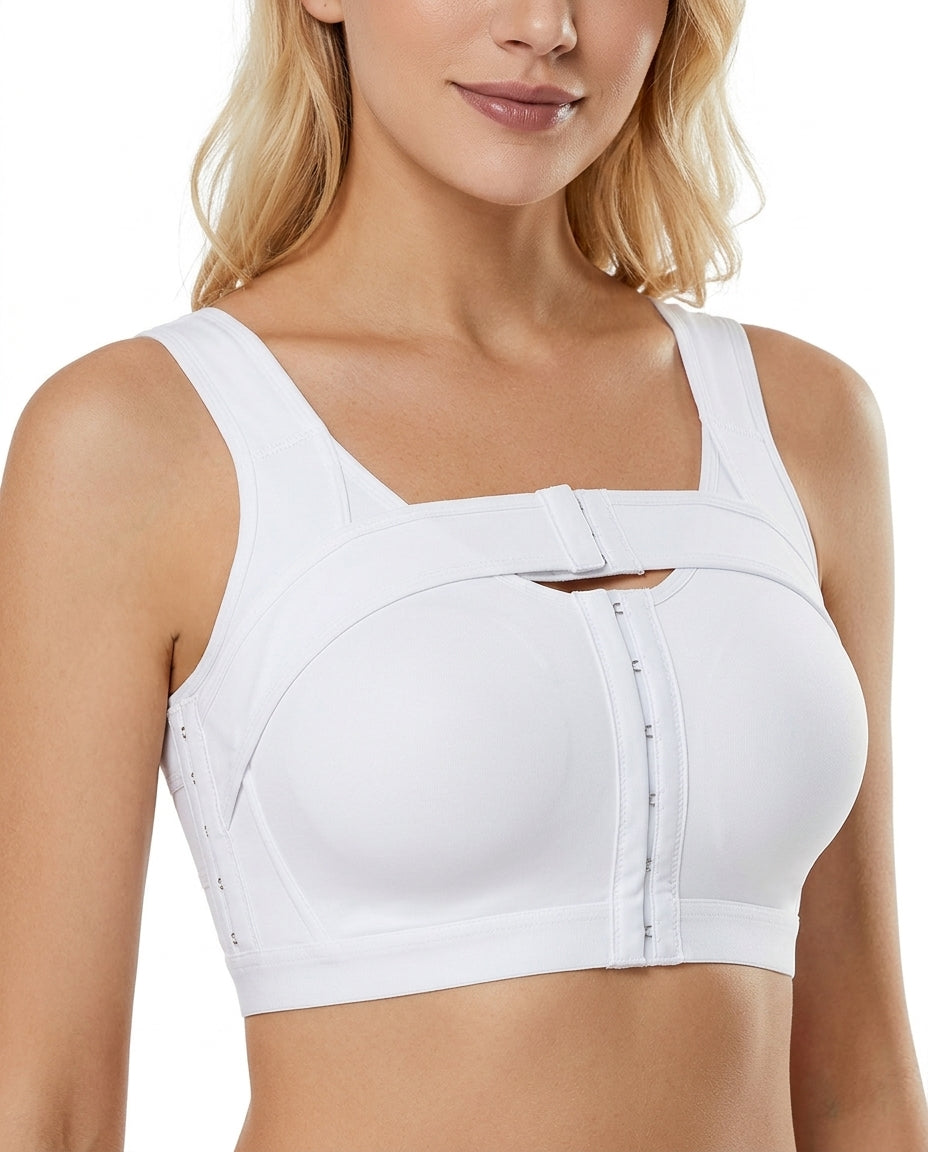 Nora Front Closure Support Bra White Model Front