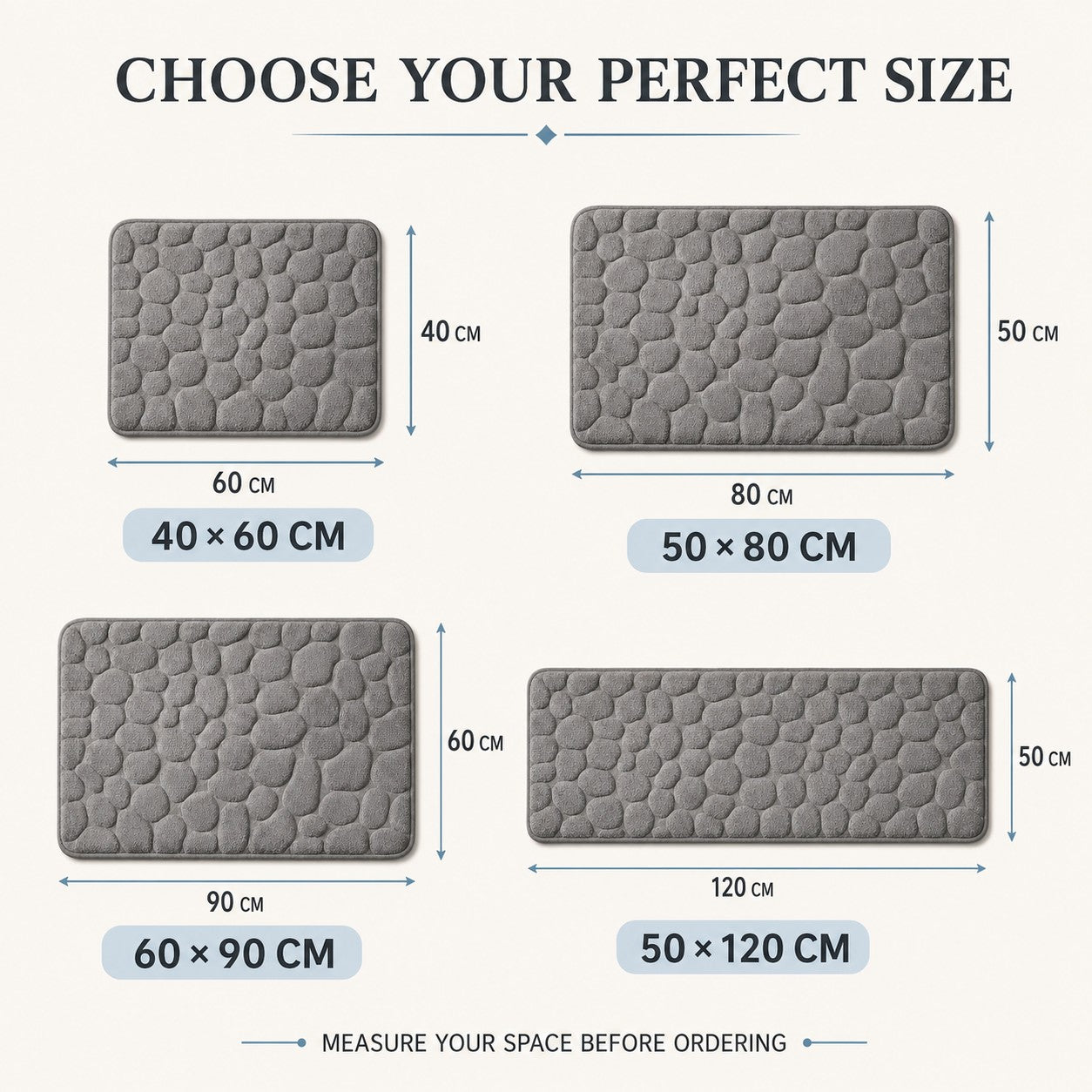 NoSlip cobblestone bath mat size guide