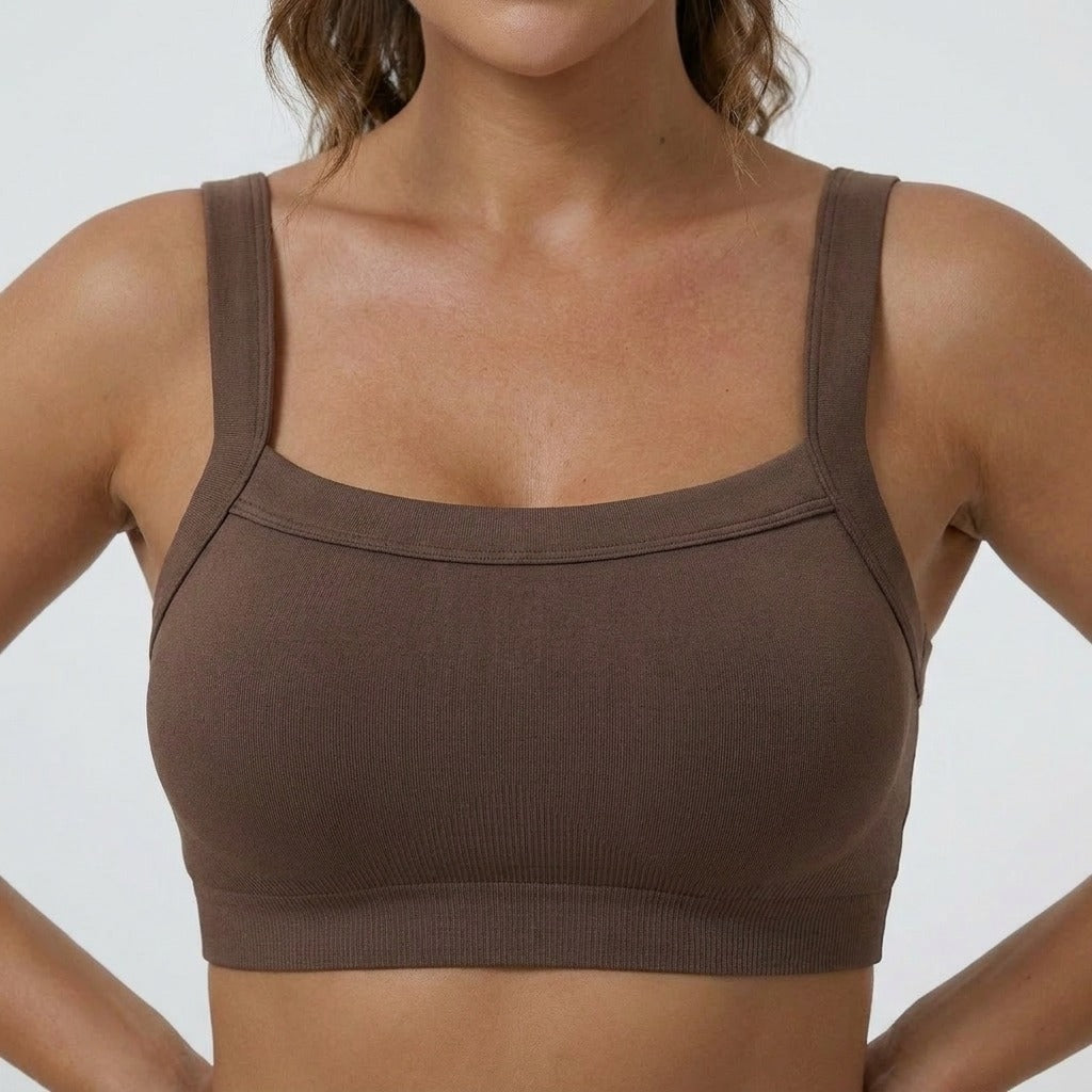 Nova Seamless Wire Free Crop Sports Bra Brown Close Front