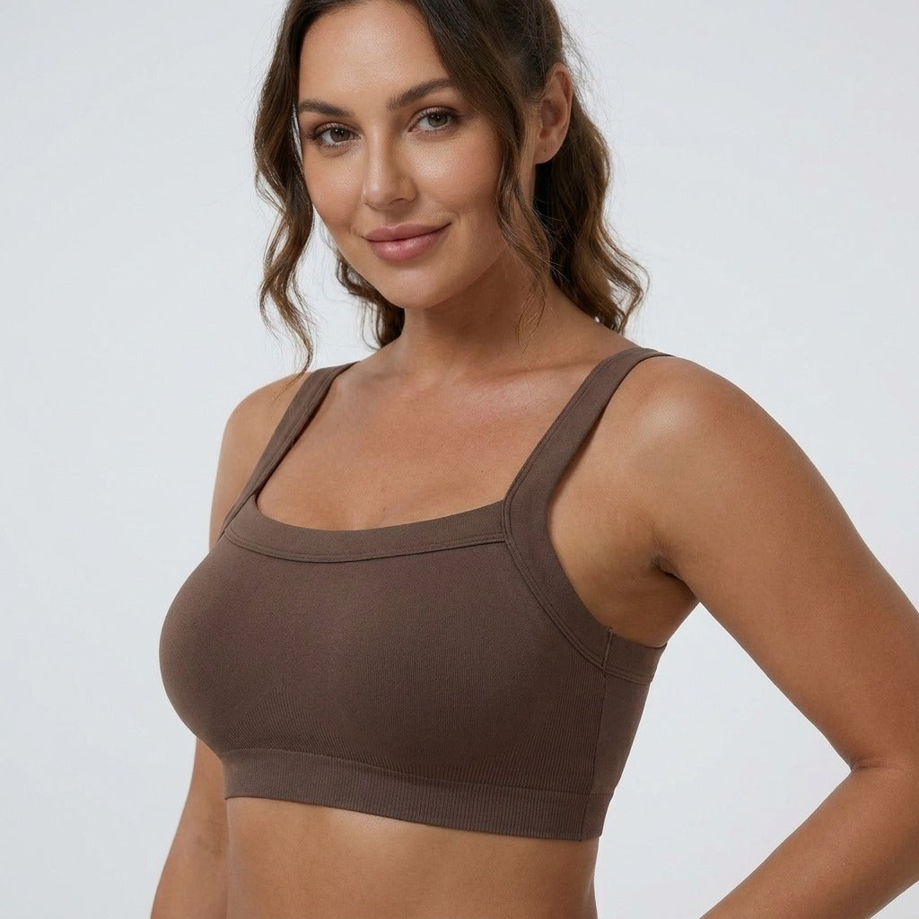 Nova Seamless Wire Free Crop Sports Bra Brown Side