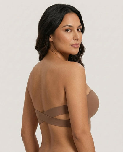 Ophelia Crossback Strapless Bandeau Bra Brown Crossback View