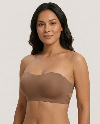 Ophelia Crossback Strapless Bandeau Bra Brown Side Support Detail