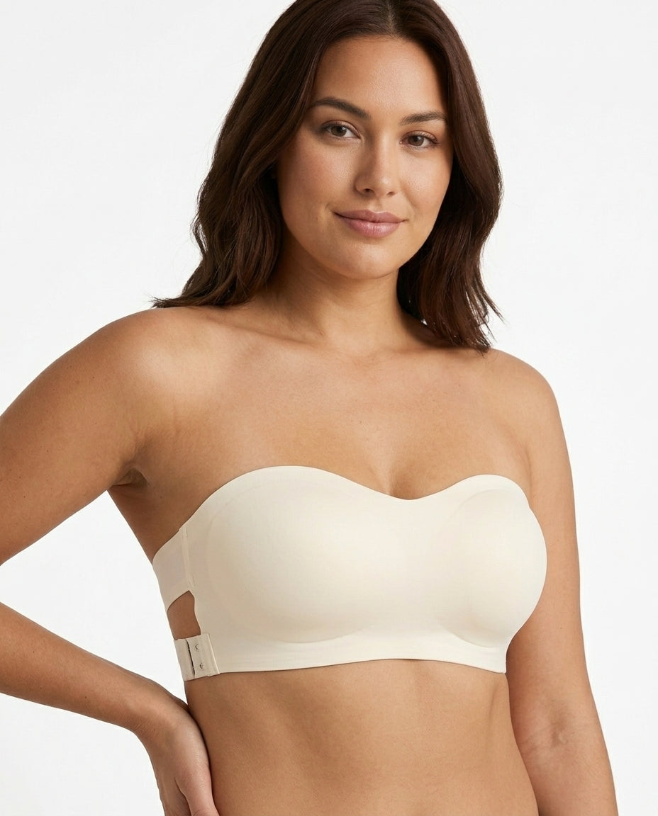 Ophelia Crossback Strapless Bandeau Bra Ivory Model Front