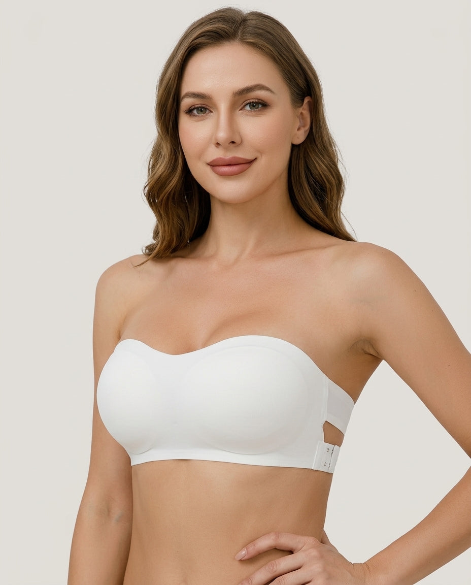 Ophelia Crossback Strapless Bandeau Bra White Model Front