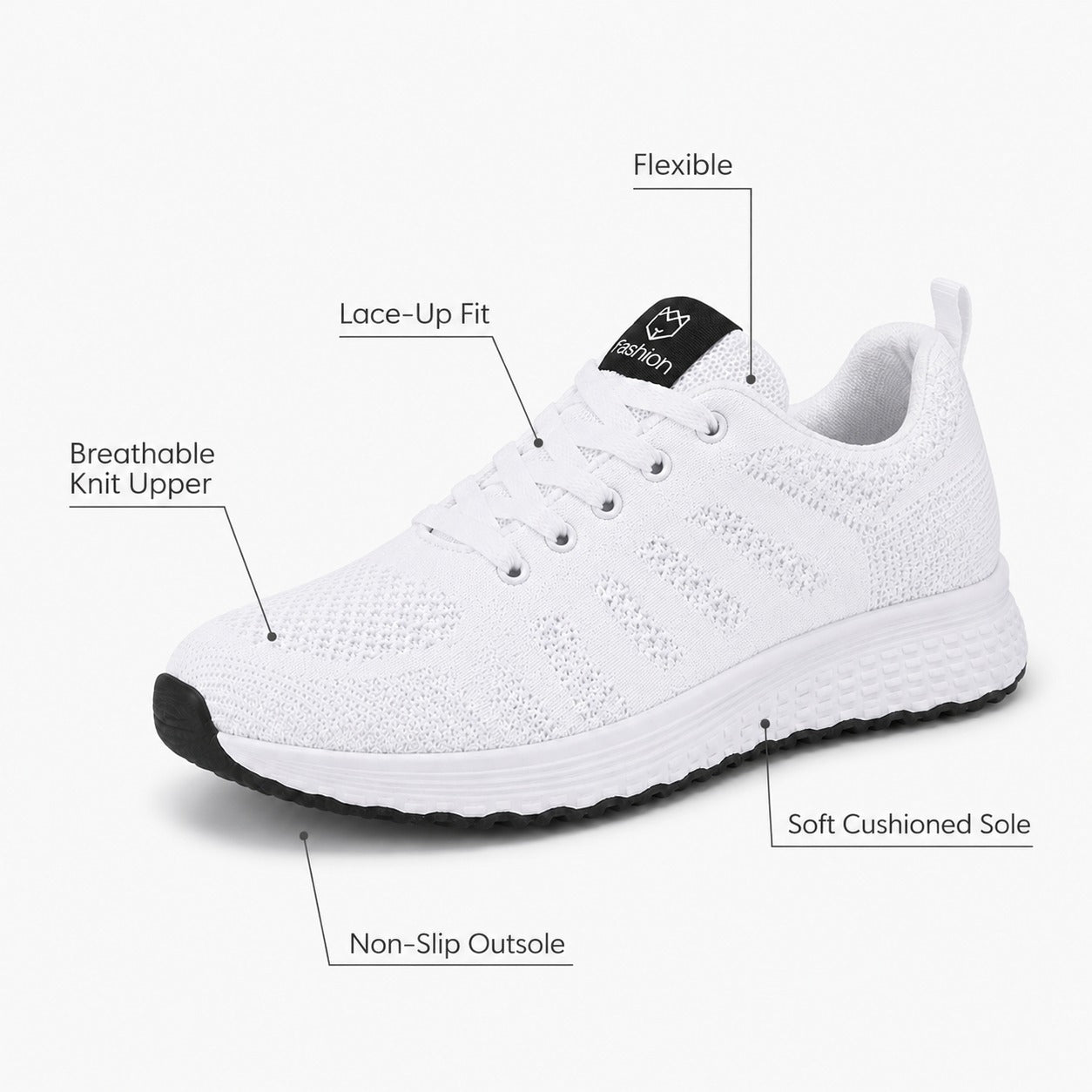 Pace Lightweight Comfort Shoes For Women Colour White Feature Diagram
