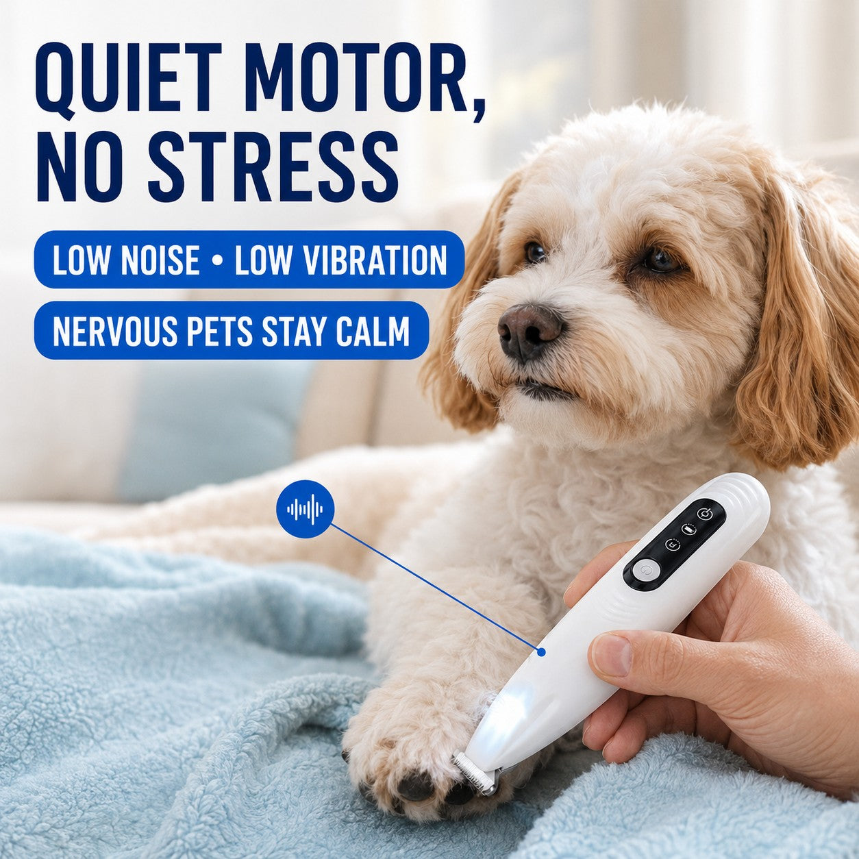 Ultra-quiet motor keeps pets calm and stress-free