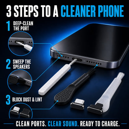 3 steps to a cleaner phone - deep-clean the port, sweep the speakers, block dust