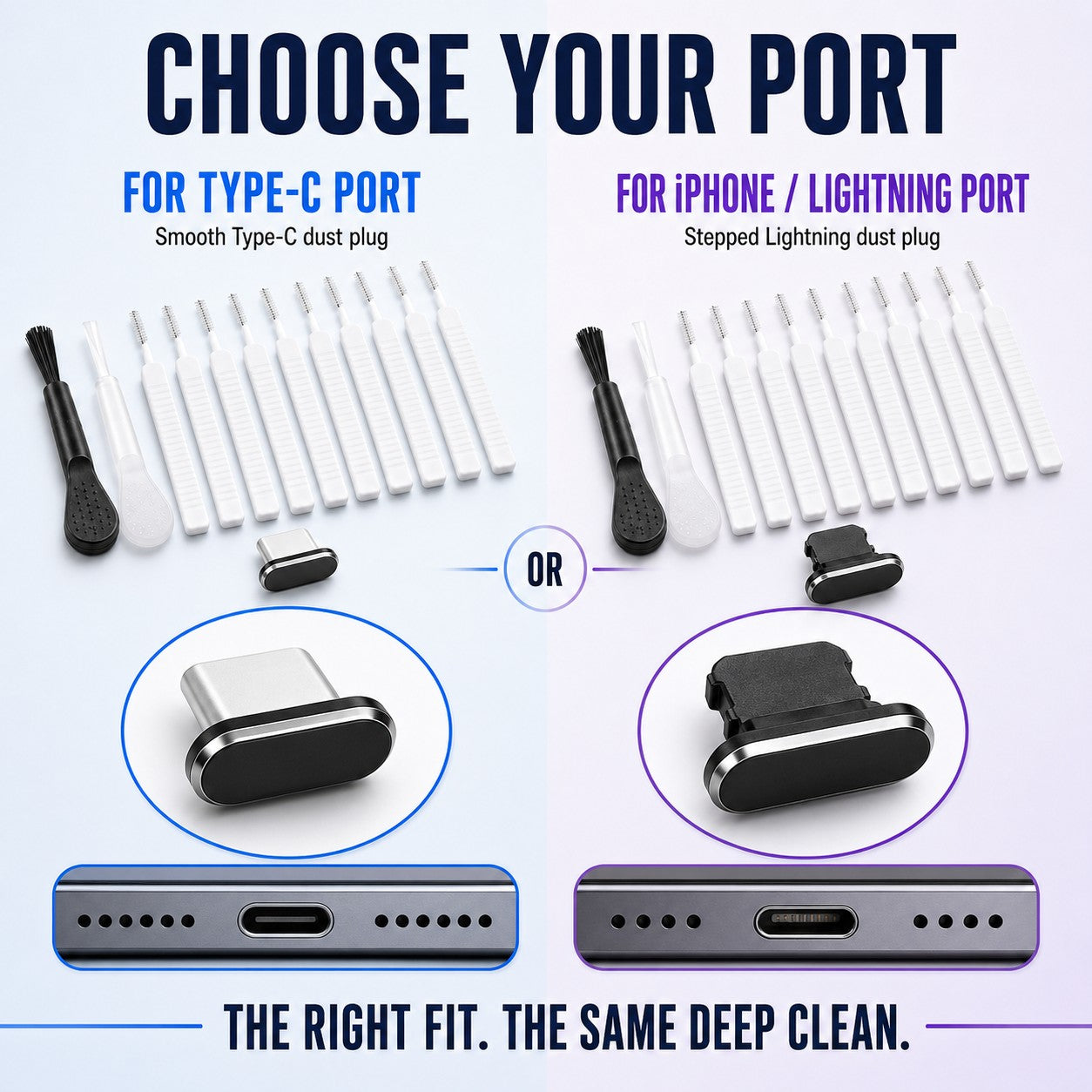 Choose your port - Type-C or iOS Lightning cleaning kit