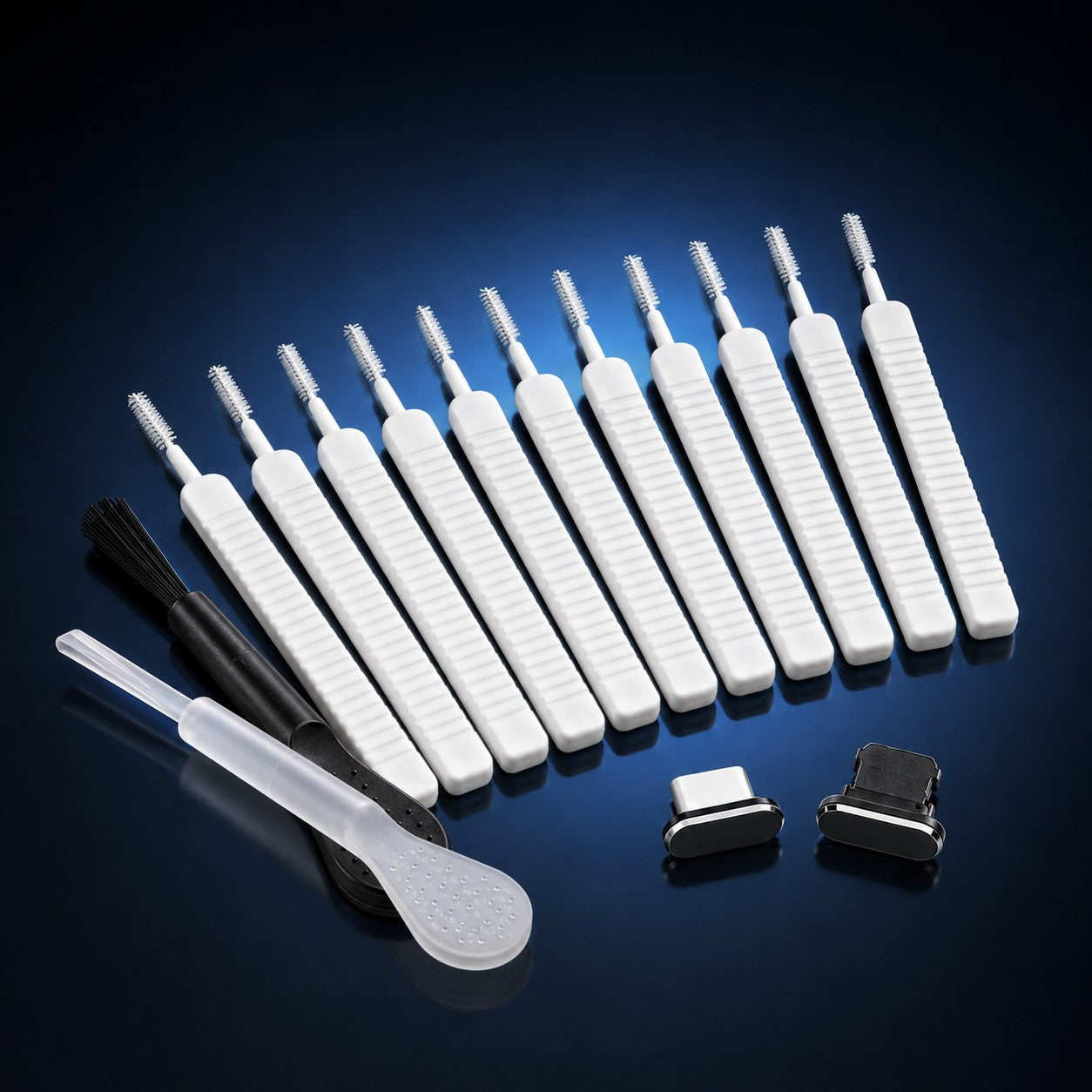 PortPure cleaning kit contents on a dark background