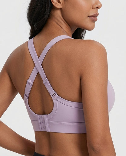 Rina X Back Support Sports Bra Lavender Side Back X Strap Detail