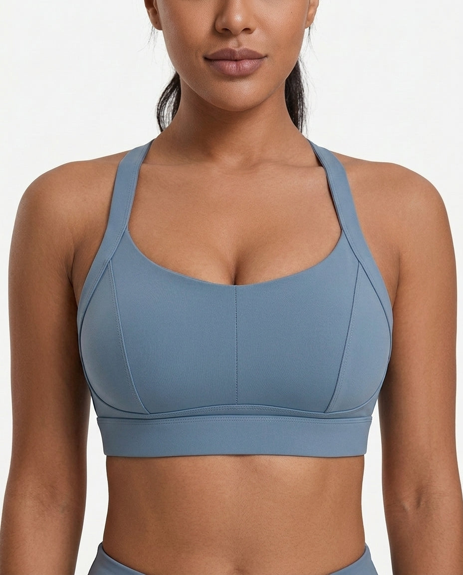 Rina X Back Support Sports Bra Steel Blue Front Close Product Detail