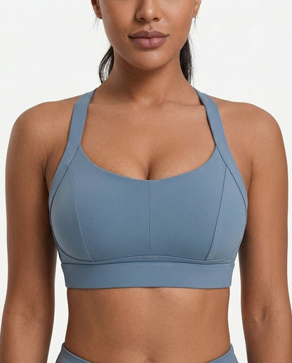 Rina X Back Support Sports Bra Steel Blue Front Close Product Detail
