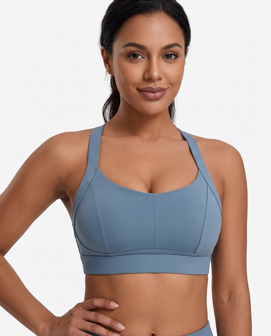 Rina X Back Support Sports Bra Steel Blue Hero Front Model