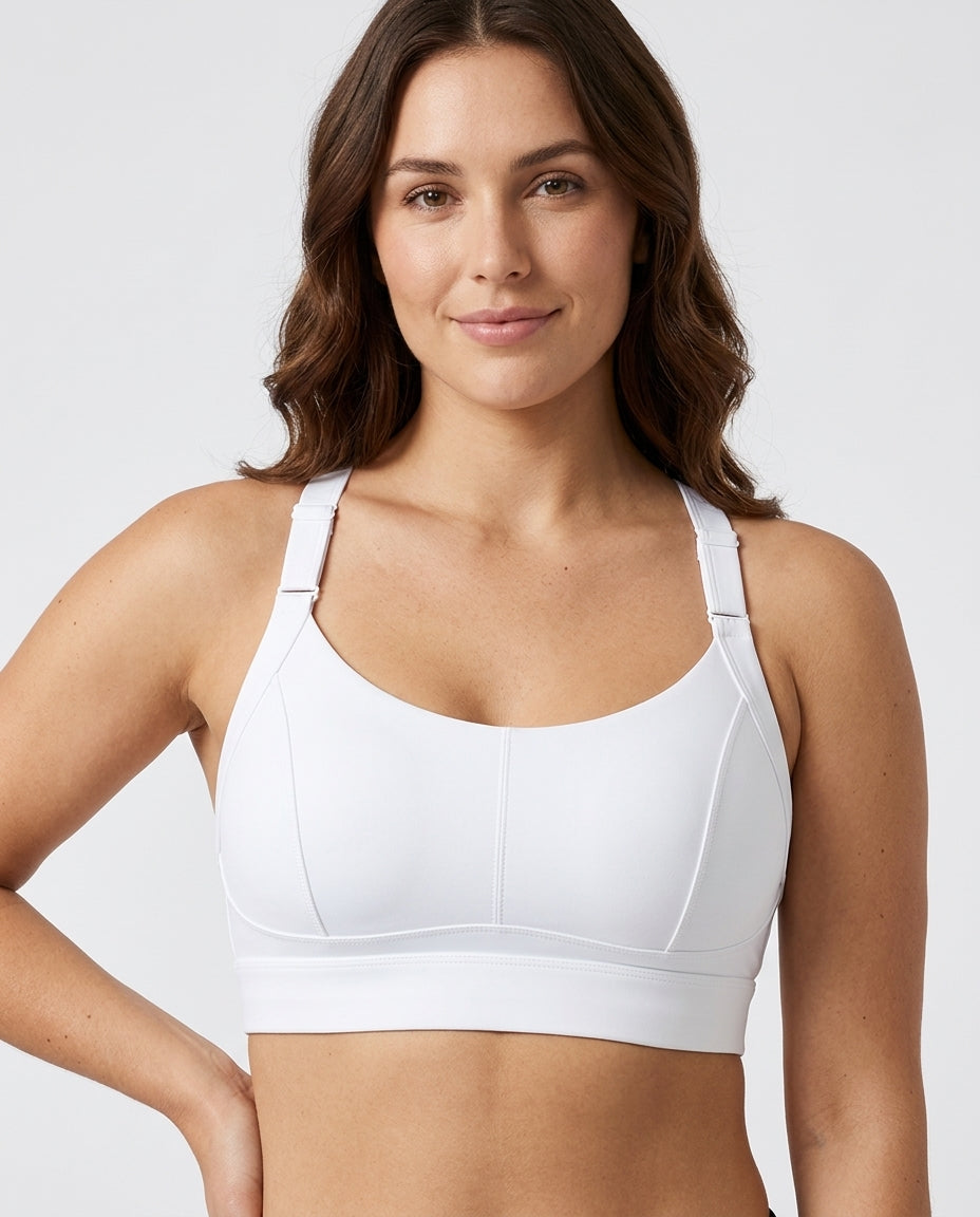 Rina X Back Support Sports Bra White Hero Front Model
