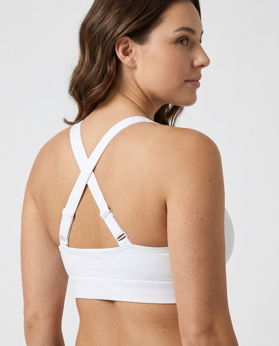 Rina X Back Support Sports Bra White Side Back X Strap Detail