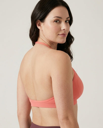 Romy Ruched Halter Bralette Coral Pink Open Back View