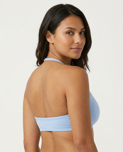 Romy Ruched Halter Bralette Light Blue Open Back View