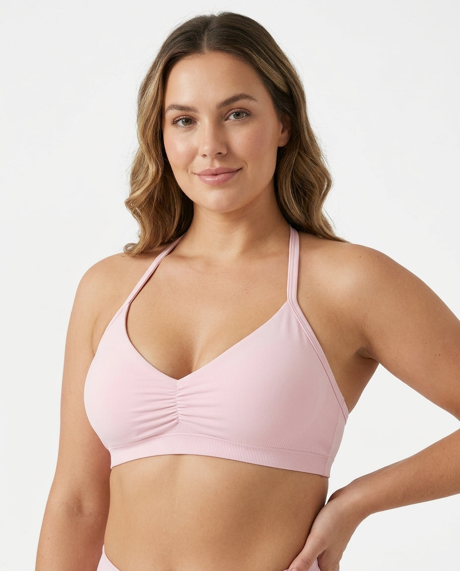 Romy Ruched Halter Bralette Light Pink Model Front
